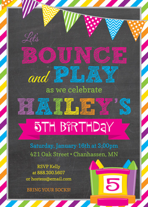 Bright Stripes Bounce House Birthday Party Invitations