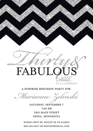 Fabulous Green Glitter Chevron Thirty Birthday Invites