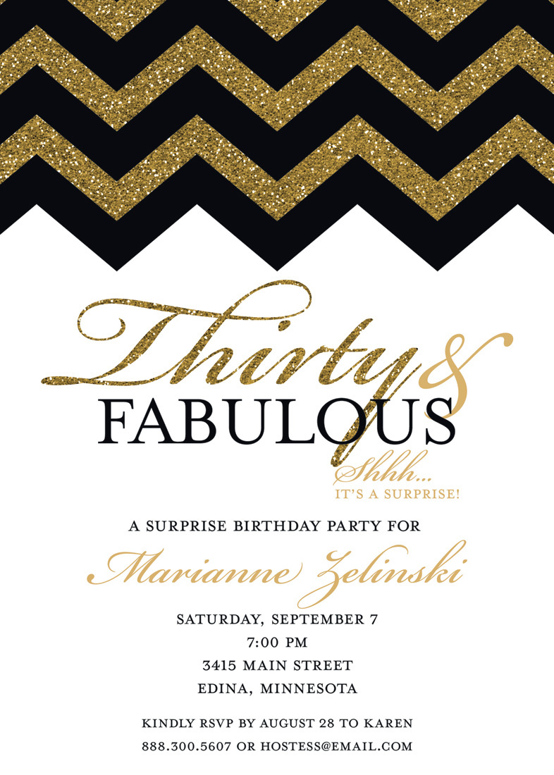 Fabulous Gold Glitter Chevron Thirty Invitations