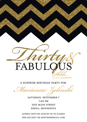 Fabulous Green Glitter Chevron Thirty Birthday Invites