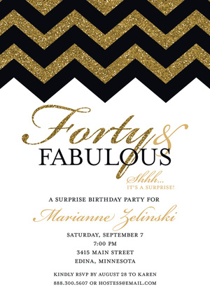 Rich Red Glitter Chevron Forty Fabulous Invitations