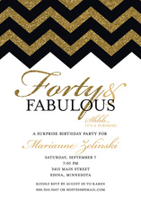 Fabulous Gold Glitter Chevron Fourty Birthday Invitations