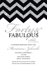 Fabulous Silver Glitter Chevron Forty Birthday Invites