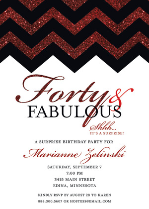 Fabulous Silver Glitter Chevron Forty Birthday Invites