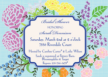 Aqua Crosshatch Bright Floral Invitation