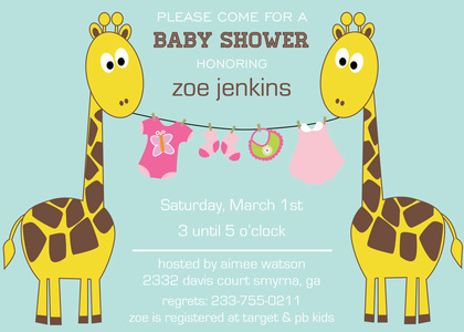 Giraffe Boy Clothesline Aqua Invitation