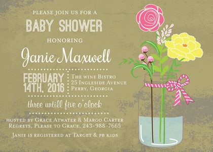 Blue Ribbon Mason Jar Flowers Invitation