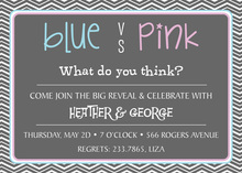 Blue vs Pink Reveal Party Grey Chevrons Invitation