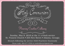 Pink Crosshatch First Holy Communion Invitation