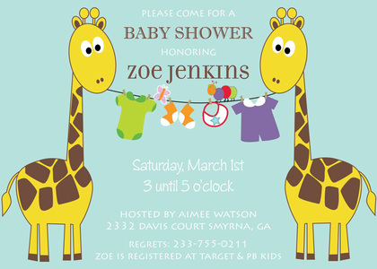 Giraffe Boy Clothesline Aqua Invitation