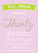 Pink Crosshatch Eat Drink and Be 30 Invitation