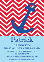 Red Chevron Navy Anchor Birthday Party Invitations