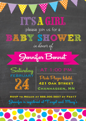 Pastel Dots Chalkboard Baby Shower Invitations