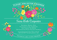 Teal Floral Shower Invitation