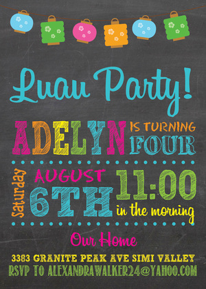 Luau Crisp Multicolor Lanterns Birthday Invitations