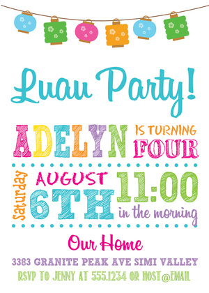 Classy Luau Lantern Chalkboard Birthday Invitations