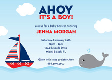 Red Navy Sail Boat Photo Birthday Party Invitations