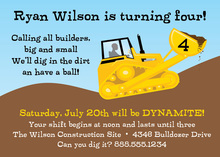 Yellow Bulldozer Chevrons Boy Birthday Invitations