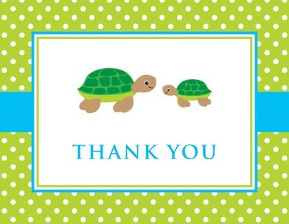 Turtle Baby Pink Green Polka Dots Thank You Cards