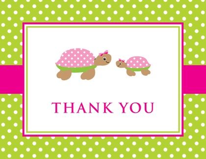 Turtle Baby Blue Green Polka Dots Thank You Cards