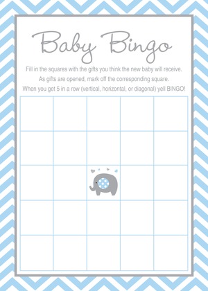 Mint Chevron Elephant Baby Shower Bingo Game