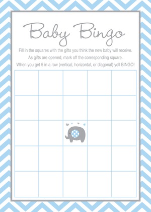 Pink Chevron Elephant Baby Shower Bingo Game