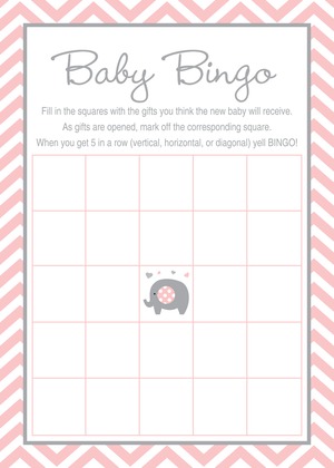 Mint Chevron Elephant Baby Shower Bingo Game