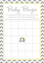 Yellow Chevron Elephant Baby Shower Bingo Game