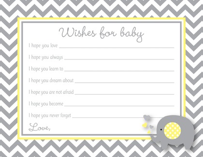 Yellow Chevron Elephant Baby Shower Bingo Game