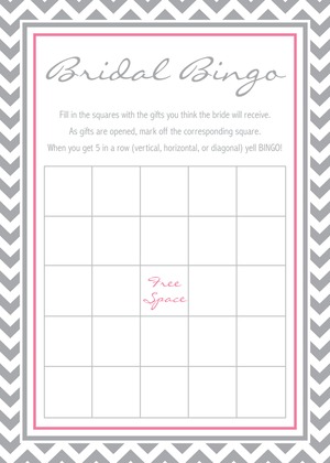Grey Chevron Aqua Bridal Shower Bingo Game