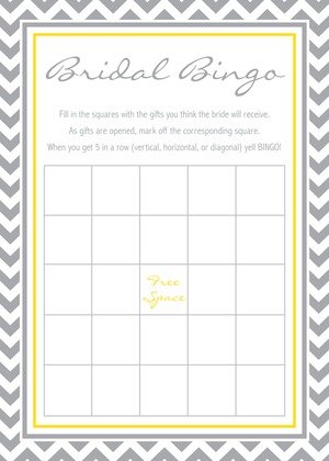 Grey Chevron Aqua Bridal Shower Bingo Game