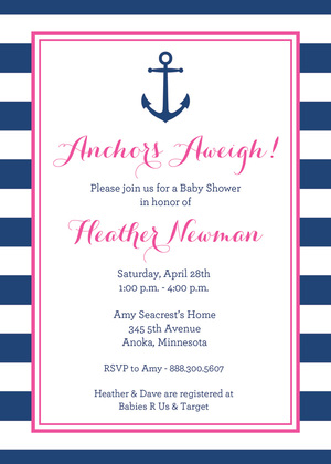 Navy Stripes Anchor Light Blue Invitations