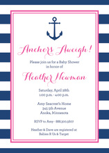 Navy Stripes Anchor Hot Pink Invitations