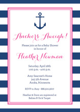 Pink Nautical Twin Anchor Baby Shower Invitations