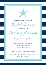 Navy Stripes Starfish Aqua Invitations