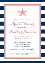 Navy Stripes Starfish Coral Invitations