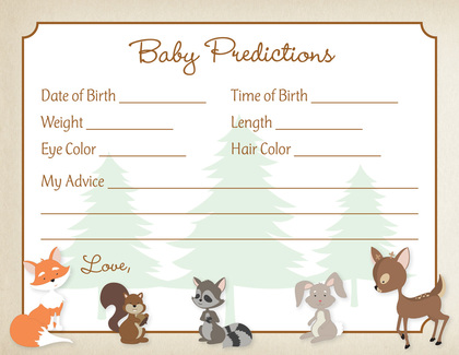 Woodland Animals Baby Shower Bingo Game