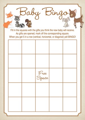 Woodland Animals Diaper Raffle Cards