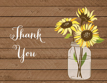 Mason Jar Babys Breath Wood Plank Thank You Note