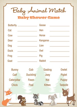 Woodland Animals Baby Shower Price Game