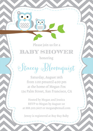 Turquoise Adorable Hoot Baby Shower Invitations