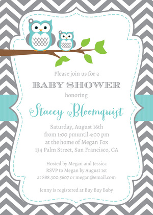 Teal Owl Chevron Baby Shower Fill-in Invites
