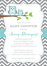 Turquoise Adorable Hoot Baby Shower Invitations
