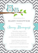 Sleepy Owl In Polka Dots Blue Invitations