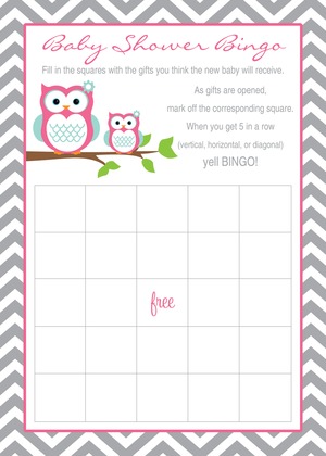 Powder Blue Adorable Hoot Baby Bingo Cards