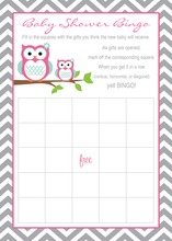 Woodland Animals Pink Border Baby Shower Bingo Game