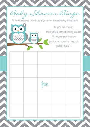 Teal Owl Chevron Baby Shower Fill-in Invites