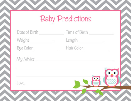 Turquoise Adorable Hoot Baby Prediction Cards