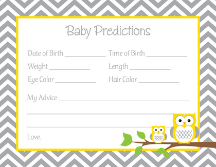 Deep Pink Adorable Hoot Baby Prediction Cards