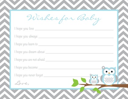 Turquoise Adorable Hoot Baby Wish Cards